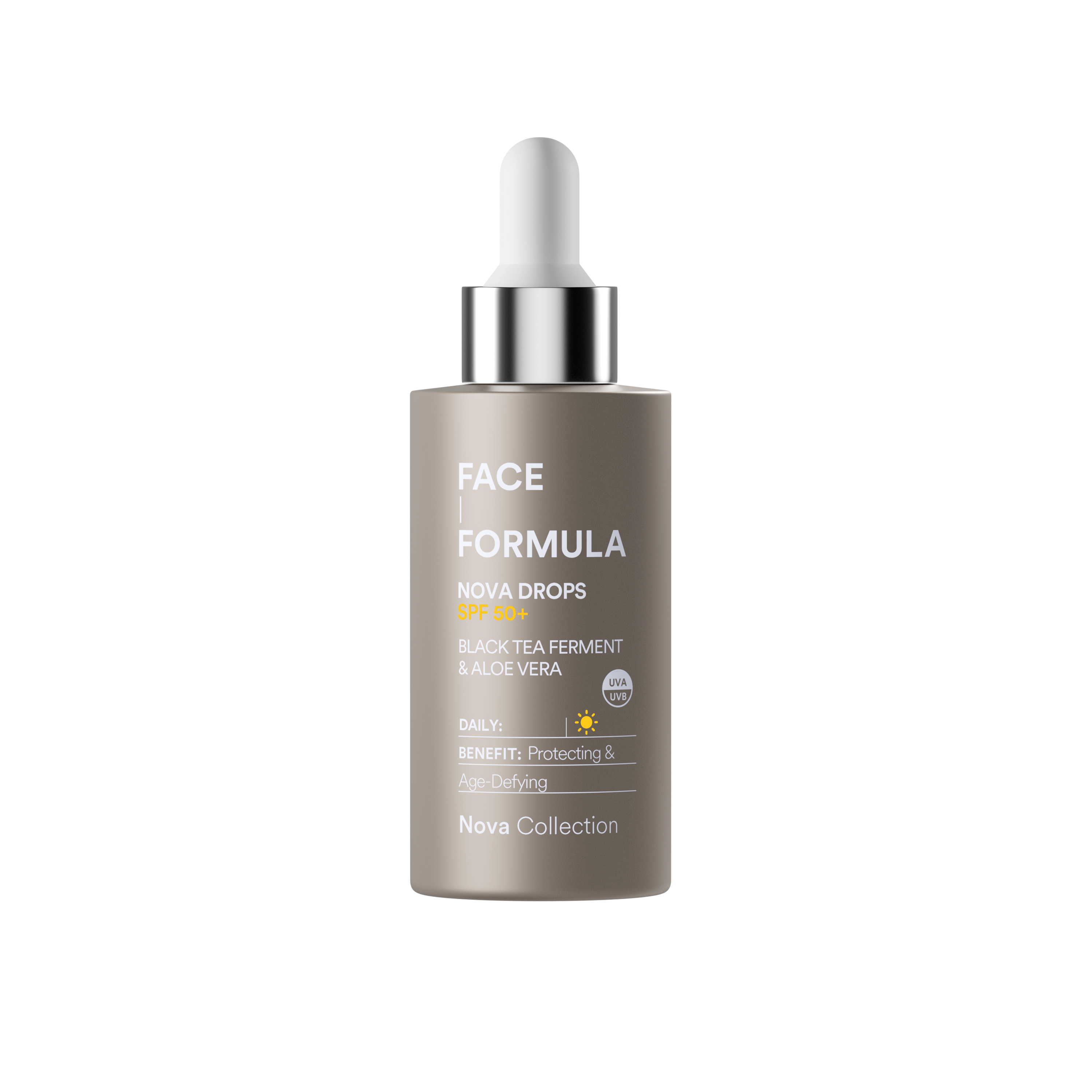 Nova Drops SPF 50 — solskydd med lyster, utan vit hinna